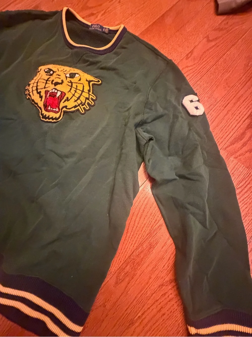 Polo by Ralph Lauren Green Crewneck Sweater with Yellow Tiger Patch